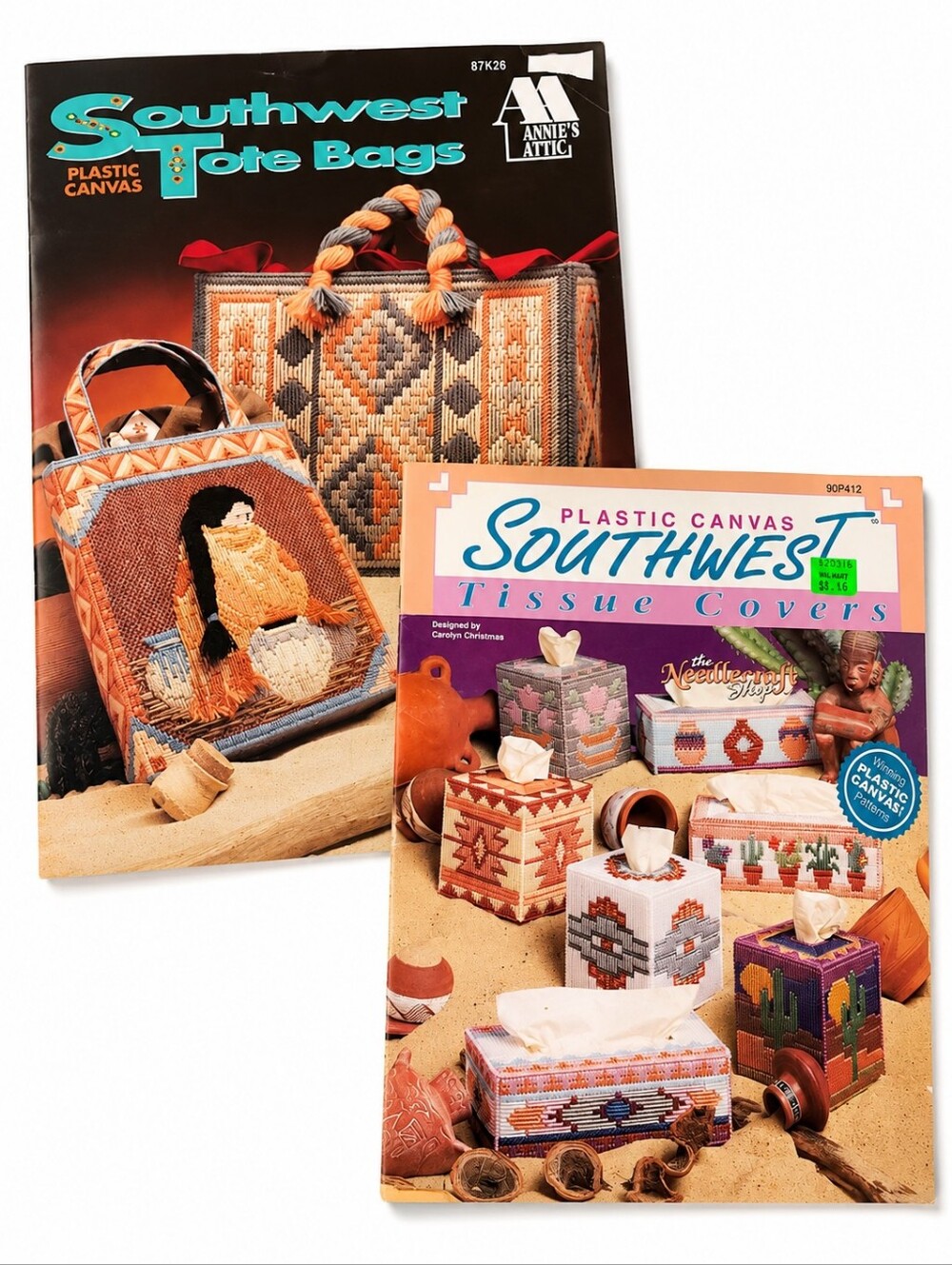 Lot Of 2 Southwest Style Plastic Canvas Patterns Tissue Boxes Bags-Annie's Attic